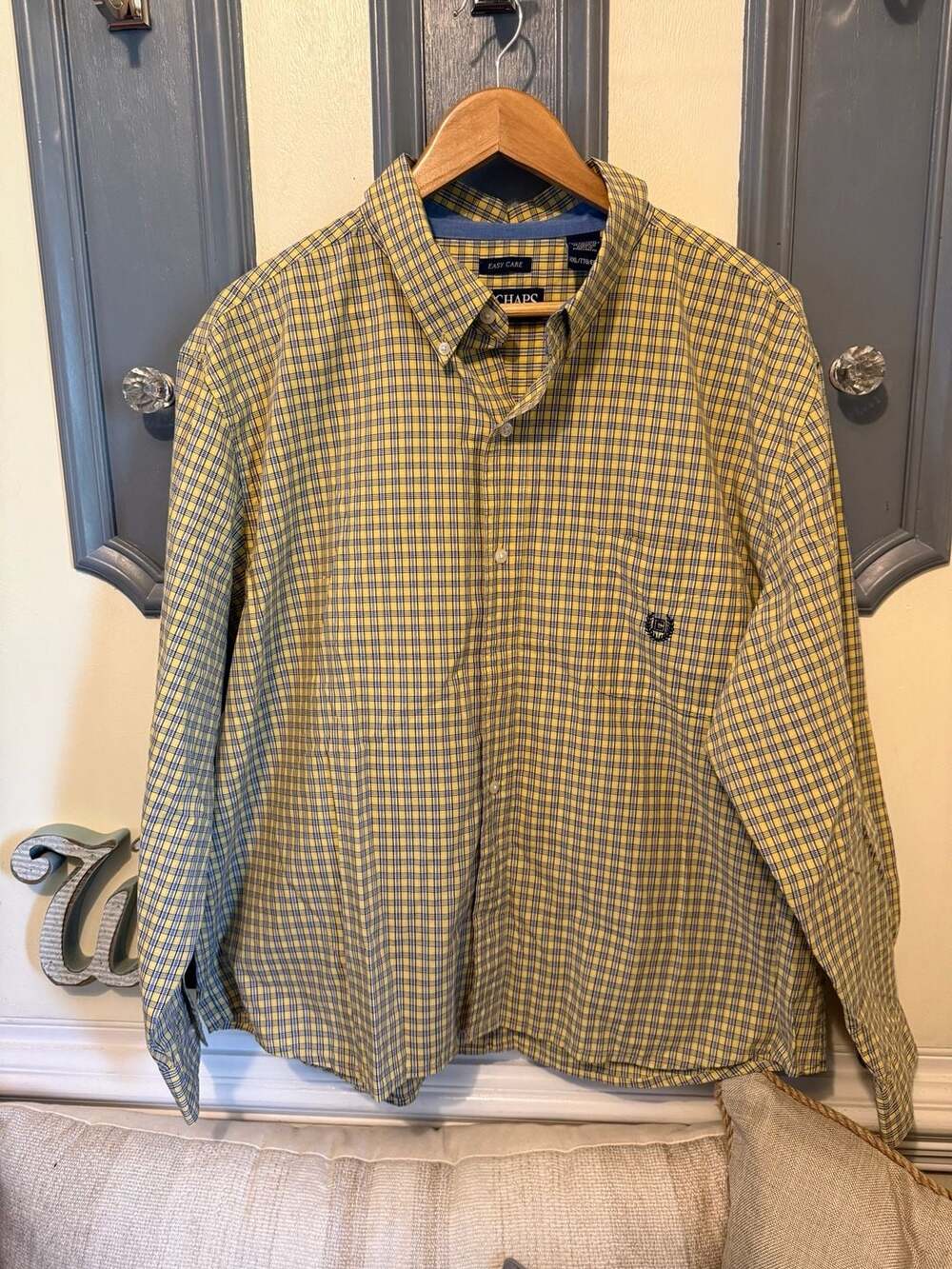 Chaps Men's Yellow Plaid Long Sleeve Button-Down Shirt Size XXL